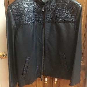 Men’s navy  blue crocodile  Leather jacket
